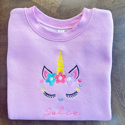 Unicorn Face Kids Embroidered Sweatshirt