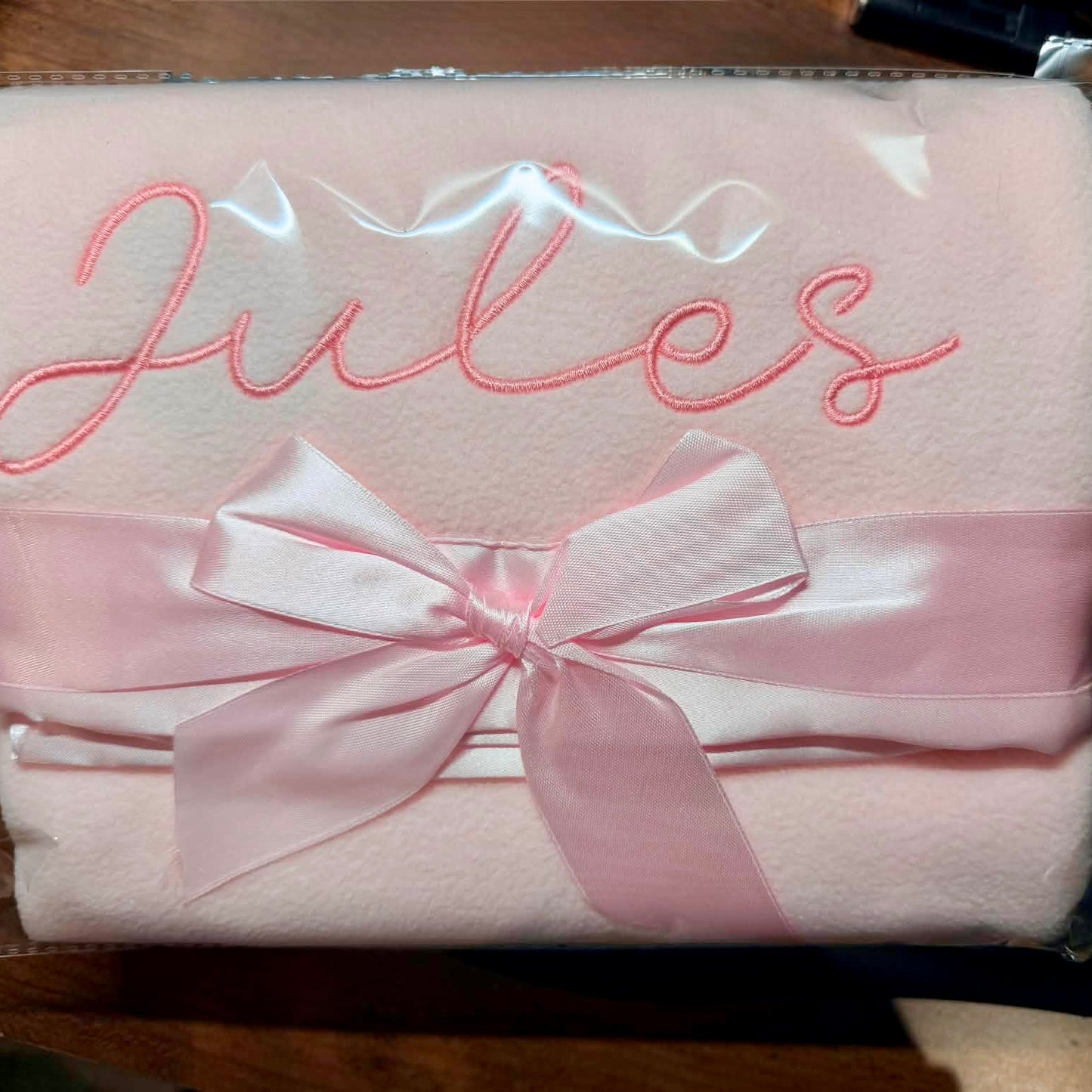 Embroidered Fleece Baby Blanket with Silk-Like Satin Trim