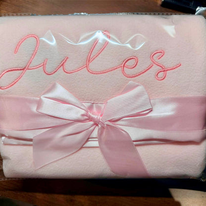 Embroidered Fleece Baby Blanket with Silk-Like Satin Trim