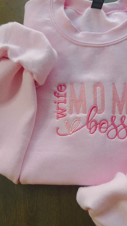 wife MOM boss Embroidered Sweatshirt