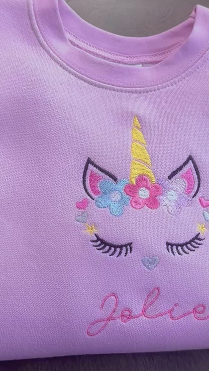 Unicorn Face Kids Embroidered Sweatshirt
