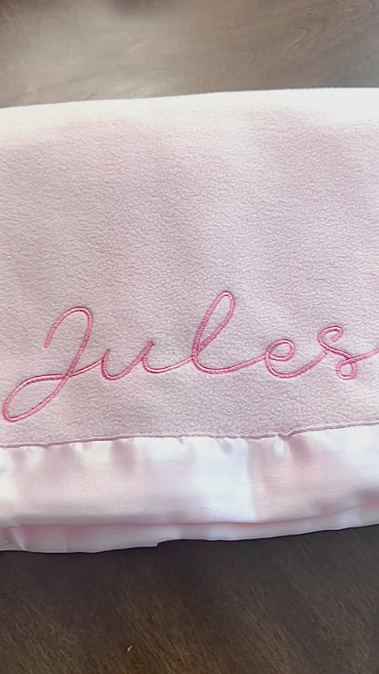 Embroidered Fleece Baby Blanket with Silk-Like Satin Trim